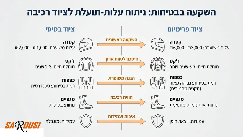 ציוד רכיבה מקצועי הכולל קסדה וכפפות
